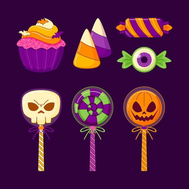 Free vector flat halloween candy elements collection