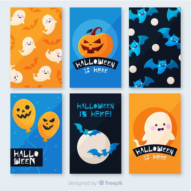 Flat halloween card and background collection