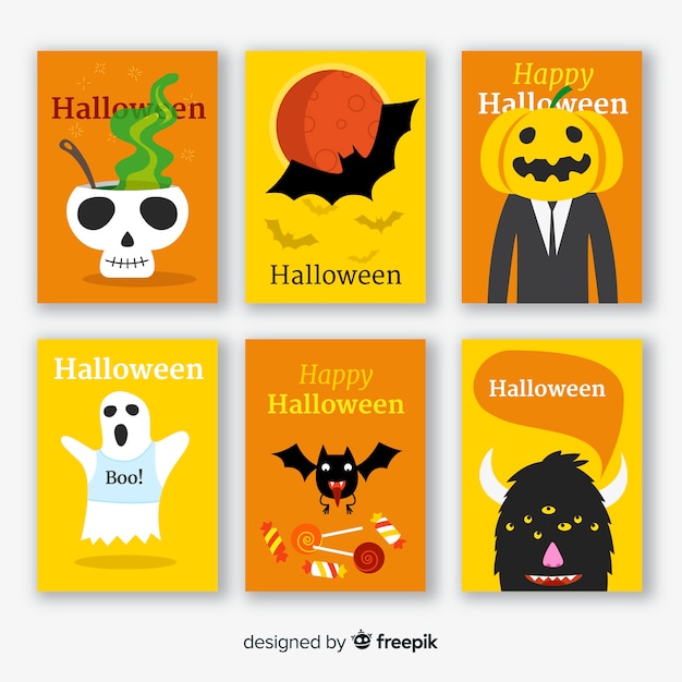 Flat halloween card collection
