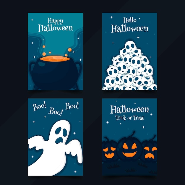 Flat halloween card collection