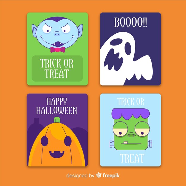 Flat halloween card template collection