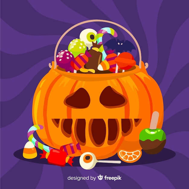 Free vector flat halloween carved pumpkin bag