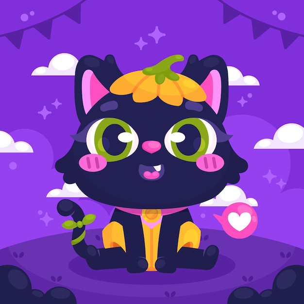 Free vector flat halloween cat illustration