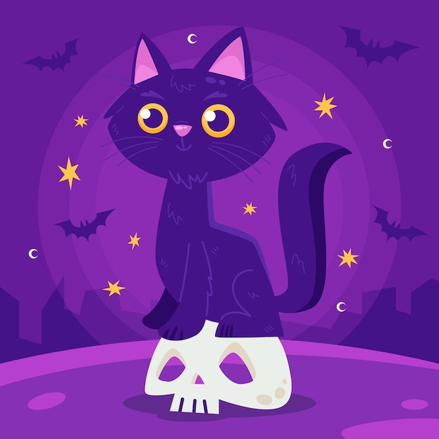 無料ベクター 平らなハロウィーンの猫のイラスト