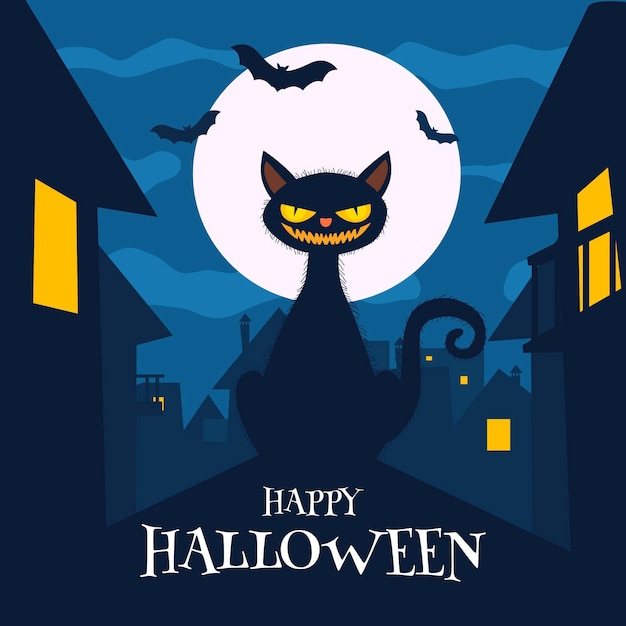 平らなハロウィーンの猫のイラスト