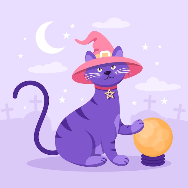 Vettore gratuito illustrazione piatta del gatto di halloween