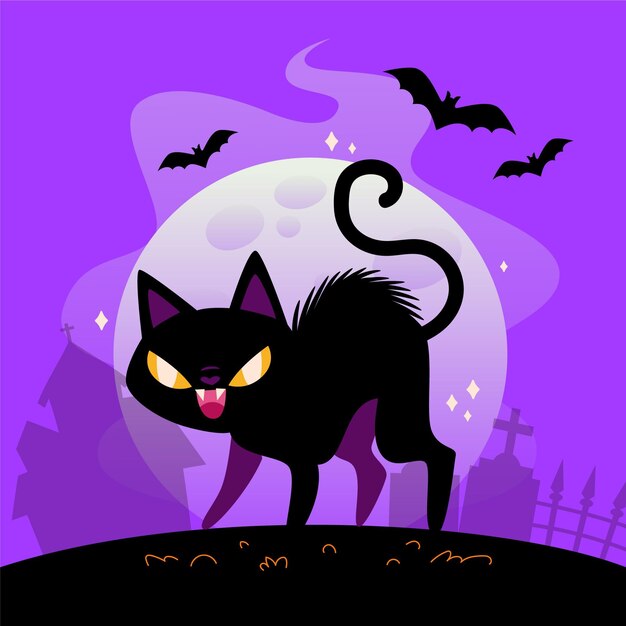 平らなハロウィーンの猫のイラスト