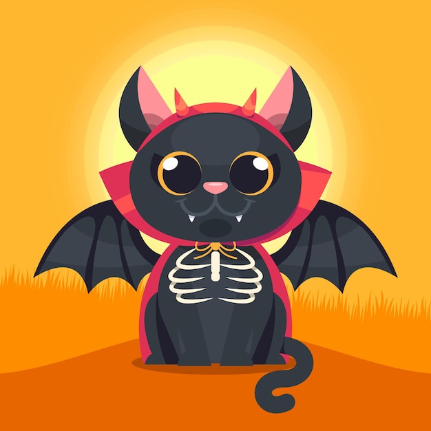 Flat halloween cat illustration