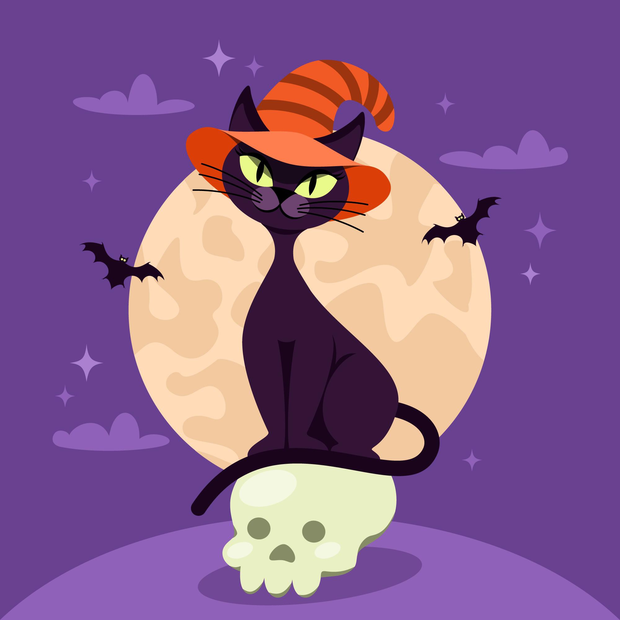 Flat halloween cat illustration