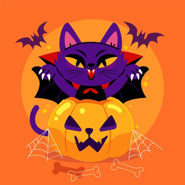 Flat halloween cat illustration