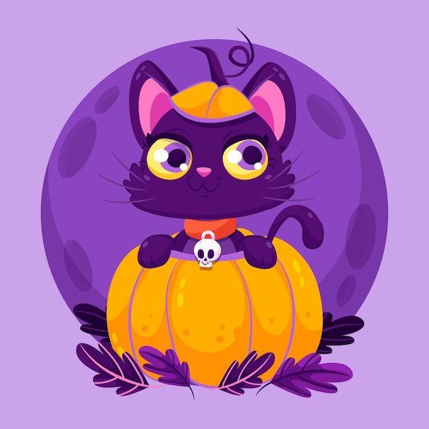 Free vector flat halloween cat illustration