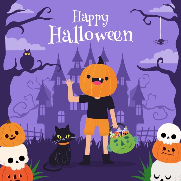 Flat halloween celebration illustration