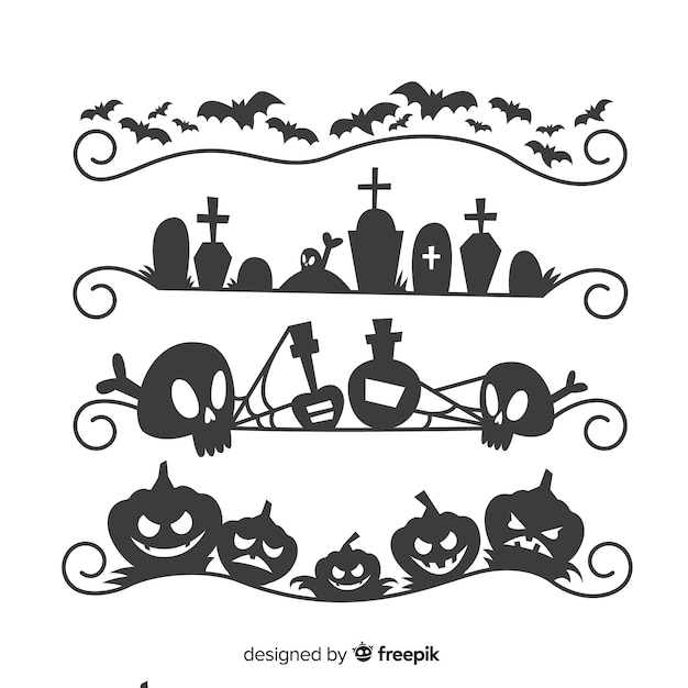 Free vector flat halloween cemetery border collection