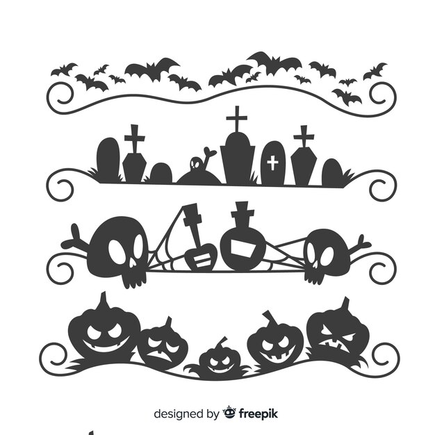 Flat halloween cemetery border collection