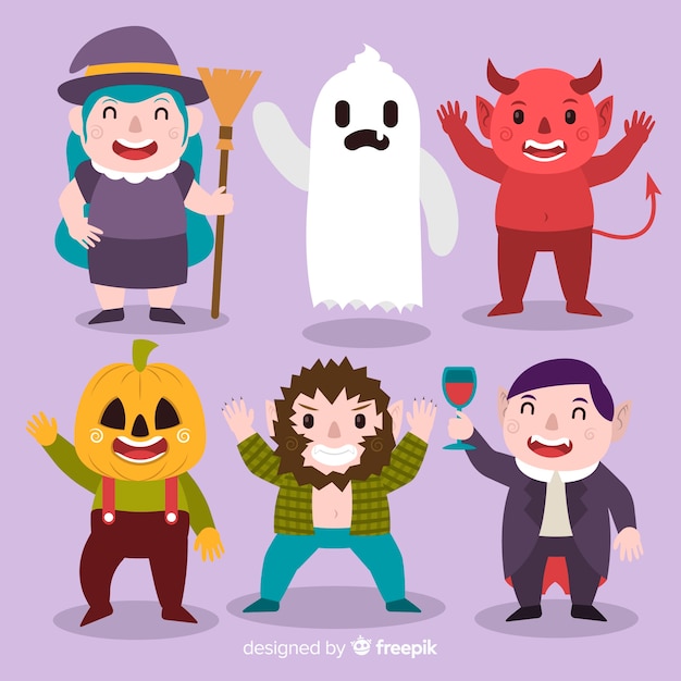 Free vector flat halloween character collection