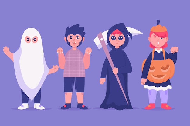 Free vector flat halloween characters collection