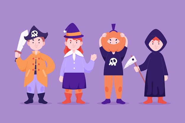 Free vector flat halloween characters collection