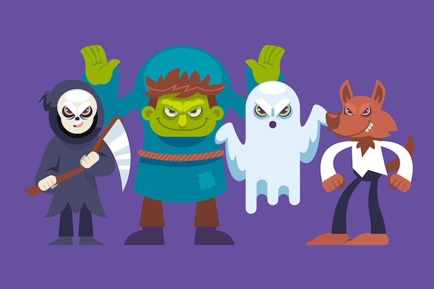 Free vector flat halloween characters collection