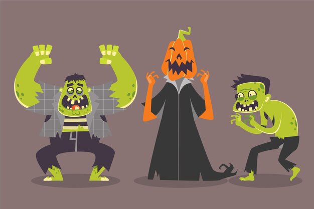 Flat halloween characters collection