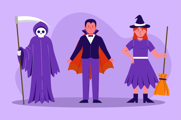 Free vector flat halloween characters collection