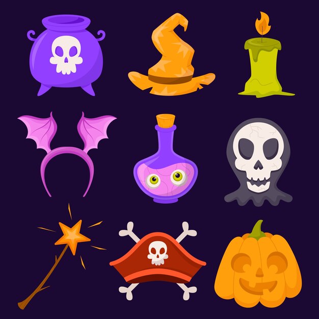 Плоская коллекция символов Хэллоуина