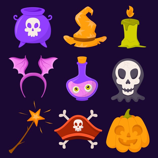 Flat halloween characters collection