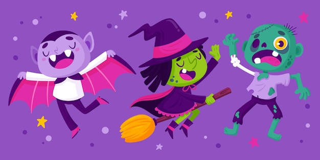 Free vector flat halloween characters collection