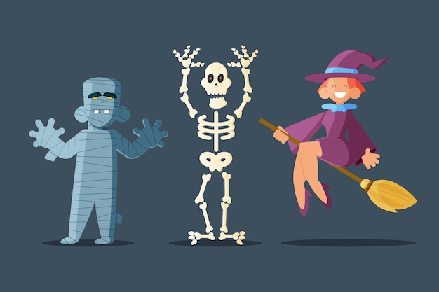 Flat halloween characters set