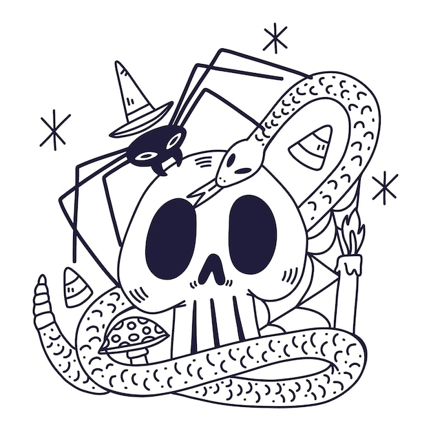 Flat halloween coloring page illustration