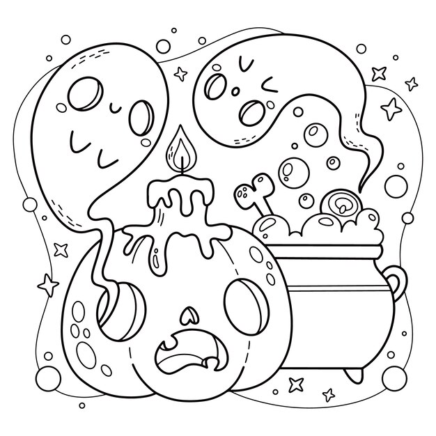 Flat halloween coloring page illustration