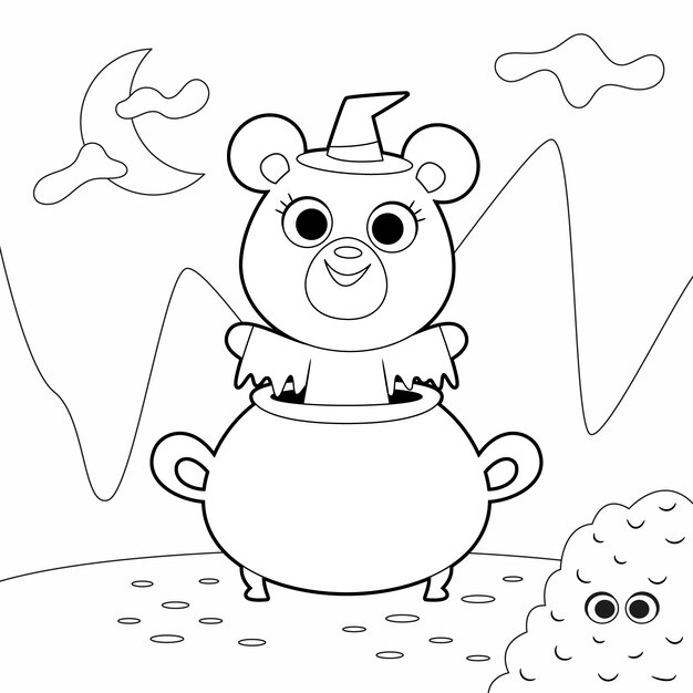 Flat halloween coloring page illustration