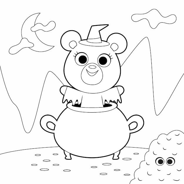 Flat halloween coloring page illustration