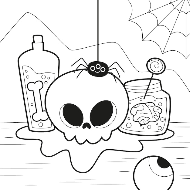 Flat halloween coloring page illustration