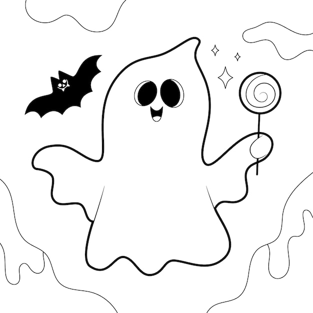 Flat halloween coloring page illustration