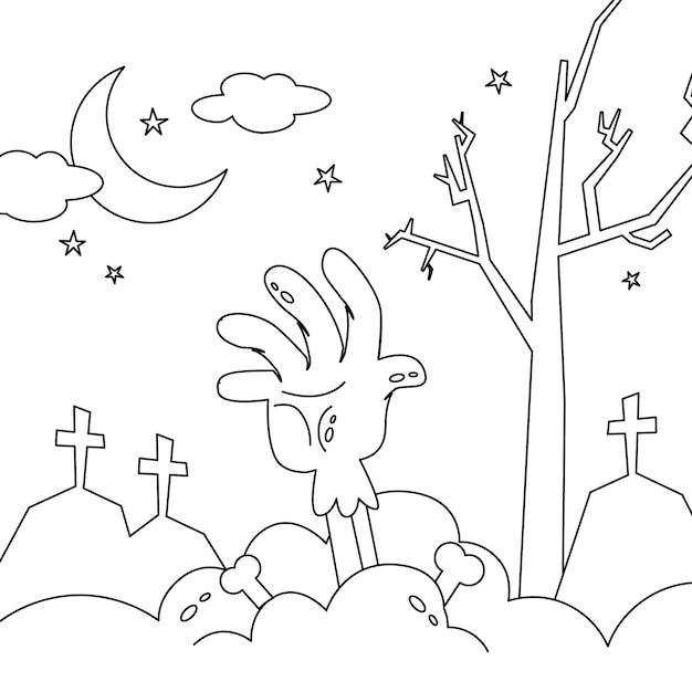 Free vector flat halloween coloring page illustration