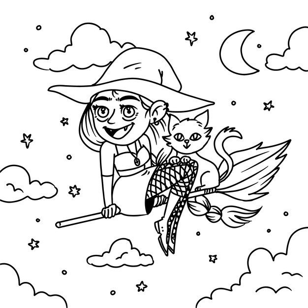 Flat halloween coloring page illustration