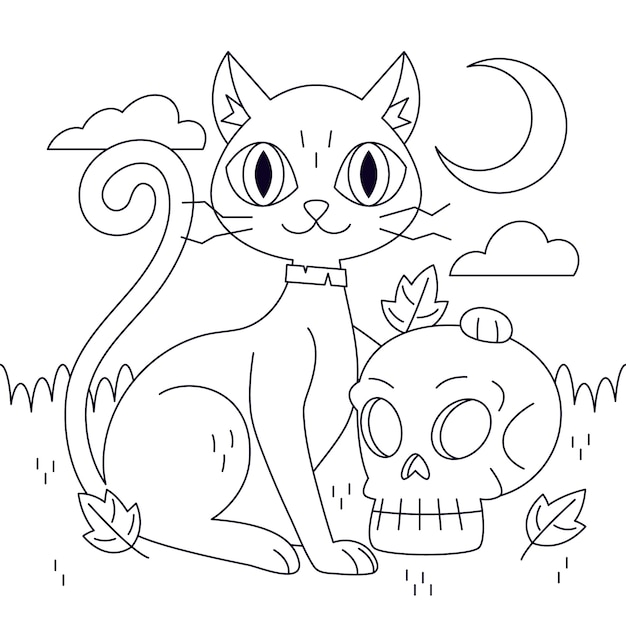 Free vector flat halloween coloring page illustration