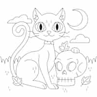 無料ベクター フラット ハロウィンぬりえイラスト