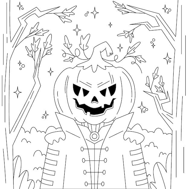 Flat halloween coloring page illustration