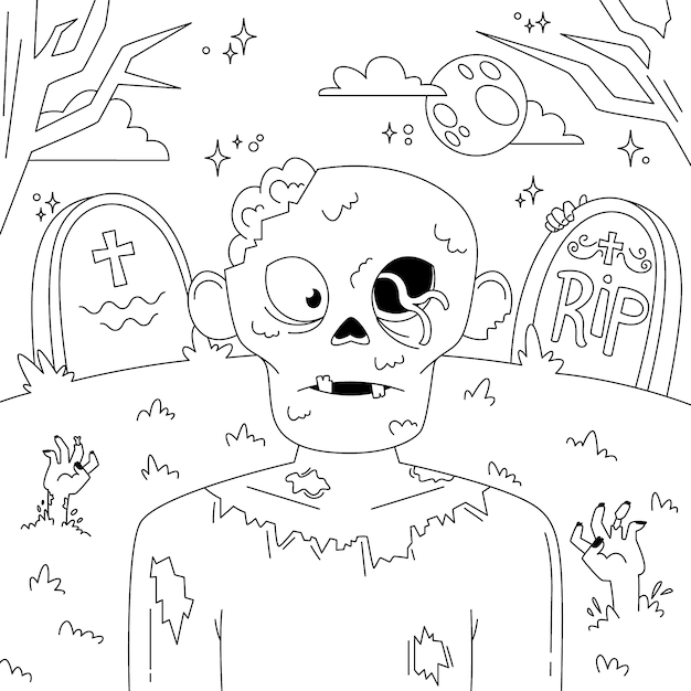 Free vector flat halloween coloring page illustration