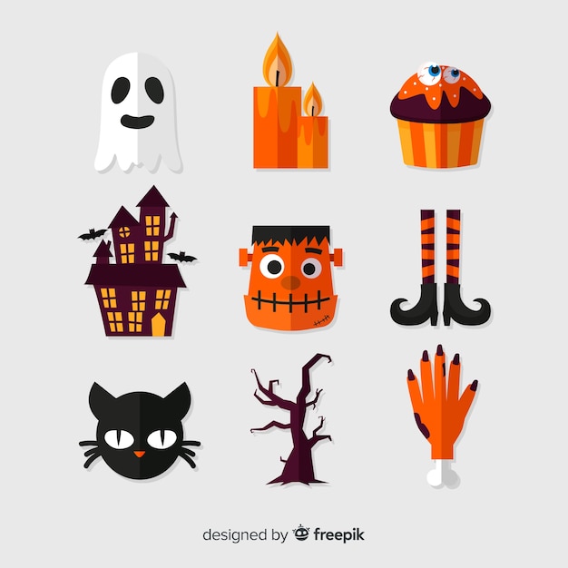 Free vector flat halloween element collection on white background