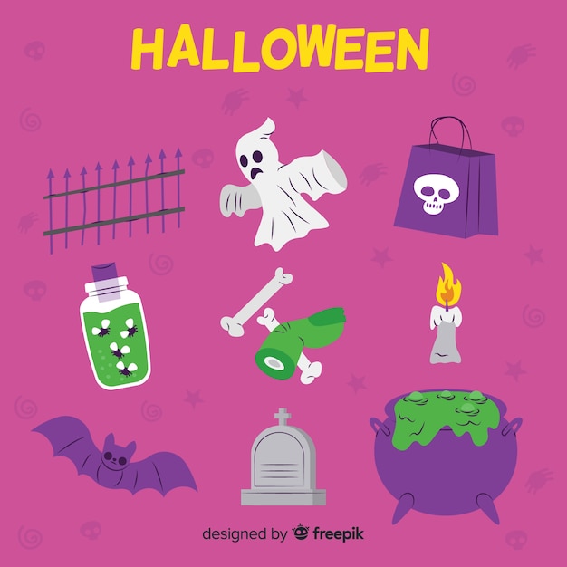 Flat halloween element collection