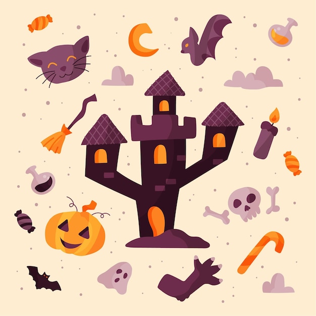 Flat halloween element collection