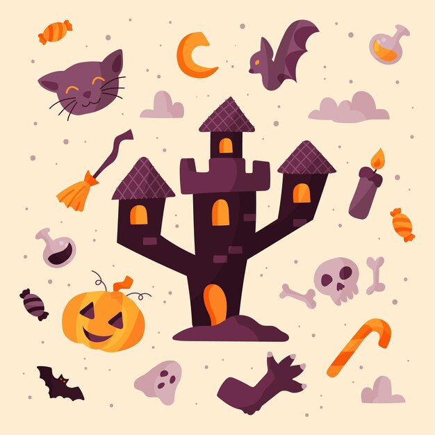 Flat halloween element collection