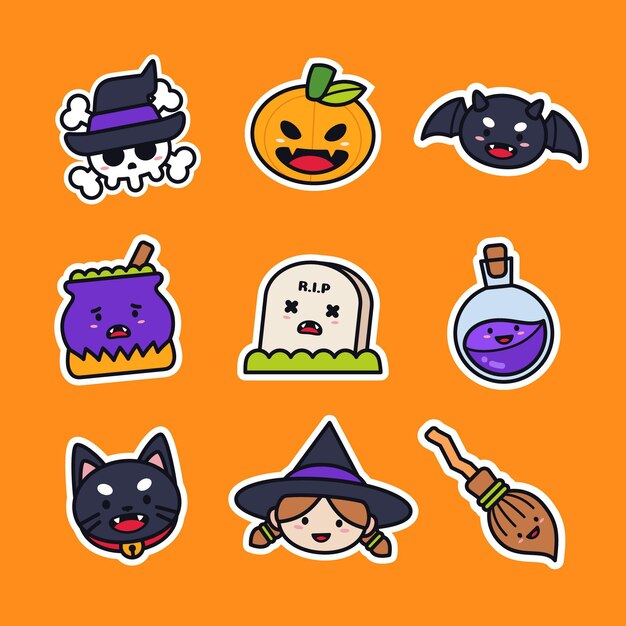 Flat halloween element collection