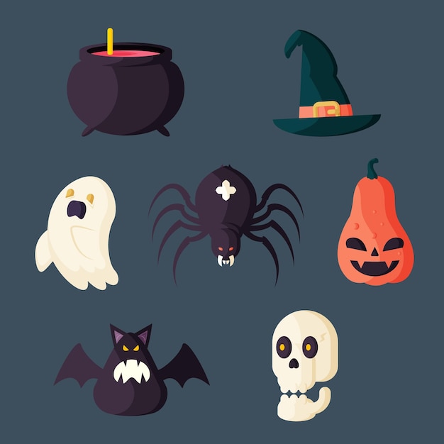 Free vector flat halloween element collection