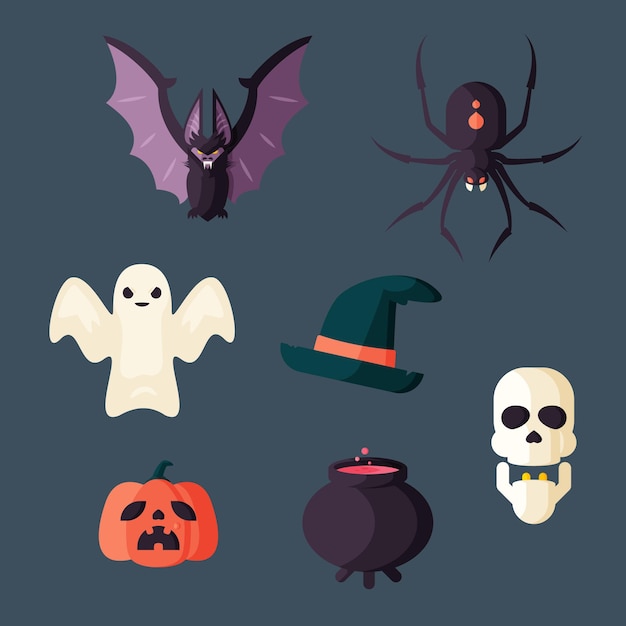 Free vector flat halloween element collection