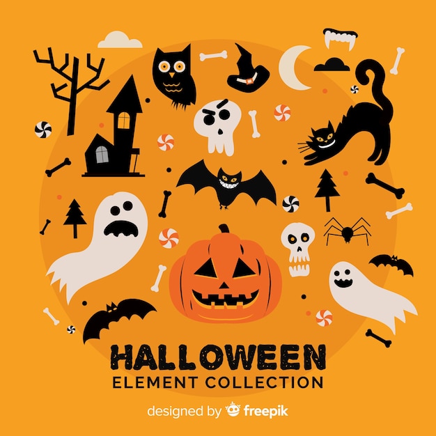 Flat halloween elements collection