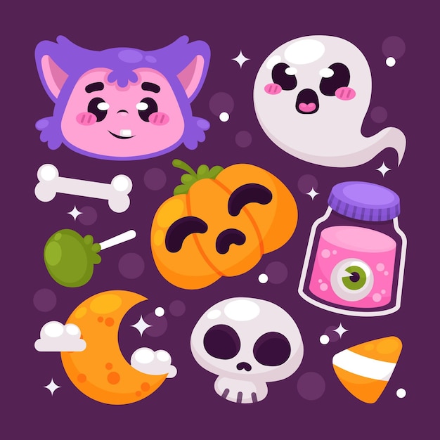 Free vector flat halloween elements collection