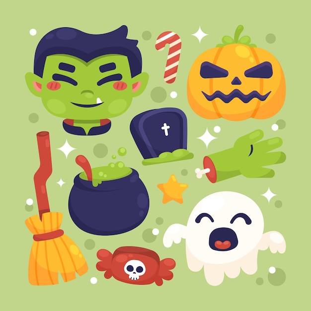 Free vector flat halloween elements collection